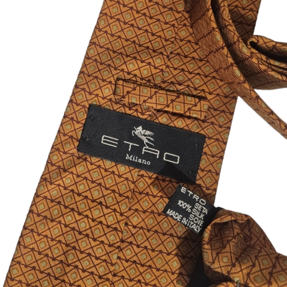 ETRO Brown Geometric Silk LUXURY Tie ITALY - Picture 3 of 5